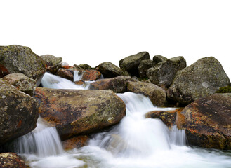 Naklejka na ściany i meble Waterfall on mountain stream isolated on transparent background, PNG.