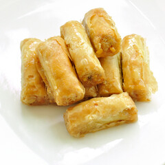 Arabic dessert - pistachio baklava. Turkish dessert baklava stuffed with pistachios.