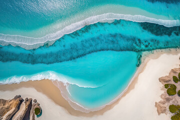 Fototapeta premium aerial view of a beautiful beach with clear blue simplicity and calm, minimal composition