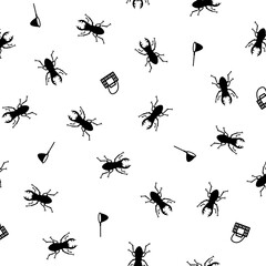 Seamless pattern with simple silhouettes of stag beetles,
