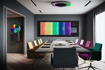 Futuristic Conference Room: A modern conference room equipped with the latest technology for business presentations and video conferencing. Generative AI