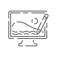 Digital artist and digital art tools line icon thin line design. Vector sign screen and display