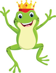 Cartoon happy frog king, isolated on white background
