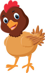 Cartoon funny chicken hen, isolated on white