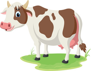 Cartoon cow standing on green grass