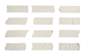 Old adhesive tape set isolated on transparent background. Png realistic design element.