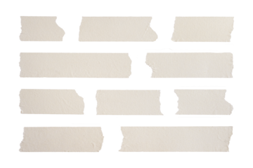 Old adhesive tape set isolated on transparent background. Png realistic design element.