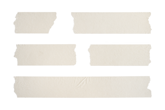 Old adhesive tape set isolated on transparent background. Png realistic design element.