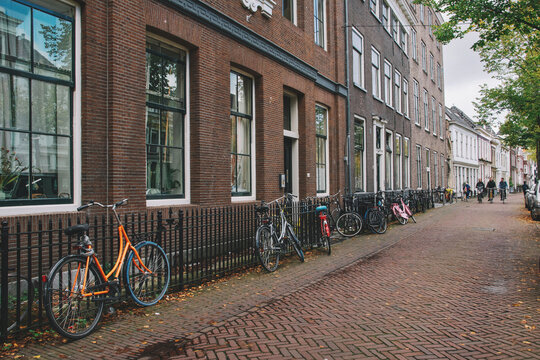 A brick building and a bicycle