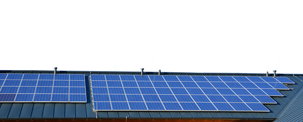 Solar energy panel on the roof of the house isolated on transparent background, PNG.	 - 572848210