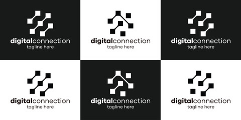 set logo digital connection icon vector illustration