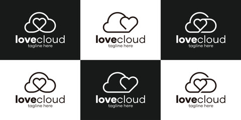 set logo creative line love and cloud icon vector illustration