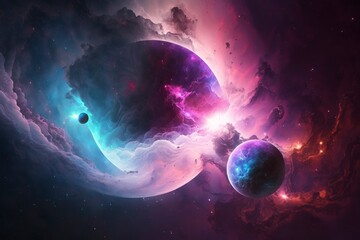 Fototapeta na wymiar Cosmic nebula background. AI technology generated image