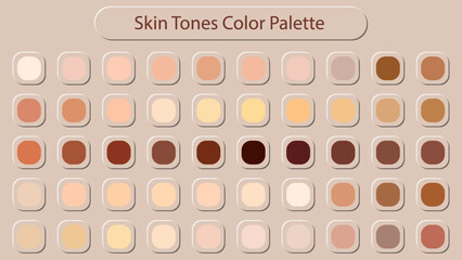 Skin Tones Color Palette Catalog Sample With Complete Range Of Light And Dark Brown Colors. Neomorphism Isolated Vector