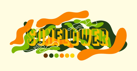 Banner design with typography, made of various colored fluid and geometric shapes. Vector illustration.