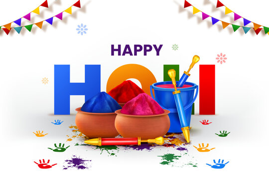 happy holi festival background design with abir, pichkari, color splash