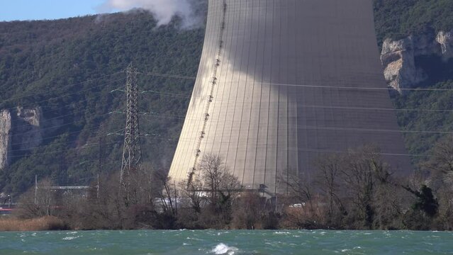 Rhone River With Nuclear Power Plant in Background On a Stormy Day