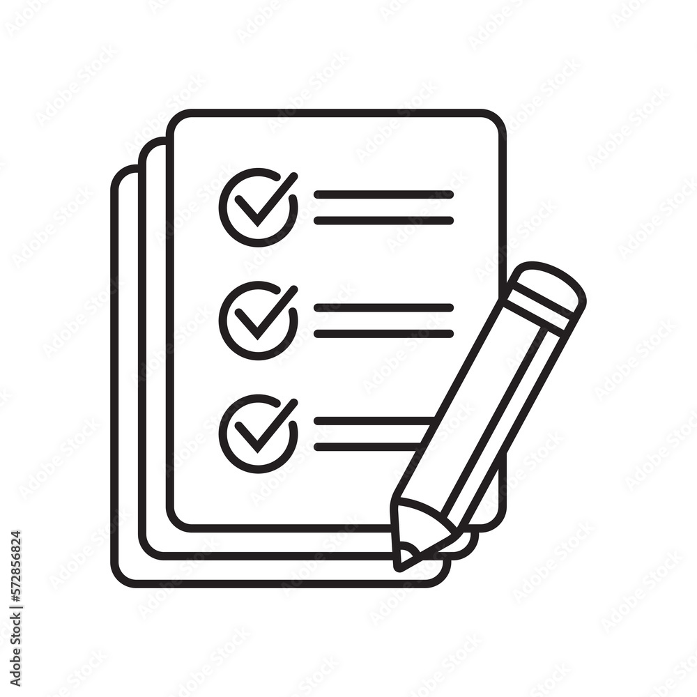 Poster checklist with pencil icon. test, questionnaire icon. to do list vector icon for web site and app de