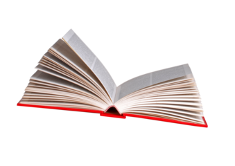 Open book isolated on transparent layered background.