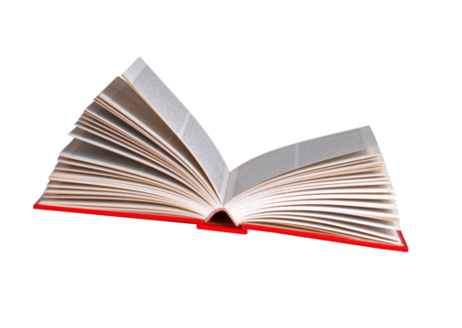 Open book isolated on transparent layered background.