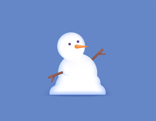 3d illustration of melting snowman. 3D vector design and realistic. Winter or Christmas graphic elements