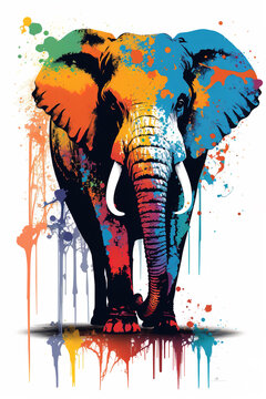 Silhouette of elephant , with bright colors. generative by AI