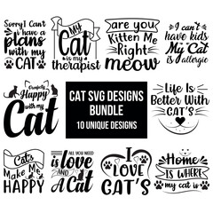 Cat t-shirt design Bundle, Cat Lovers SVG T-Shirt Design, Cat quotes design for card, mug, banner, and t-shirt, EPS vector files full editable files.