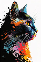 Silhouette of cat , with bright colors. generative by AI