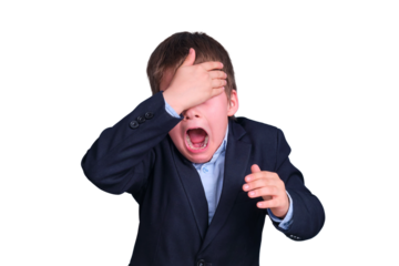 Problems with money at the boy junior schoolboy at school education, isolated on a white background