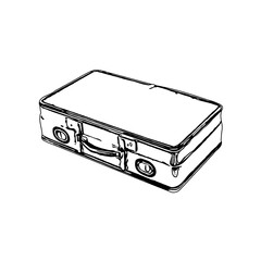 Black and white sketch of a briefcase with a transparent background