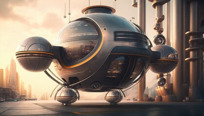 Passenger AAVs and the Future of Urban Air Mobility: A Futuristic Cityscape, AI Generative