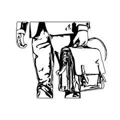 Black and white sketch of a briefcase with a transparent background