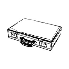 Black and white sketch of a briefcase with a transparent background