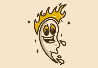 Flying funny ghost character with smiling face