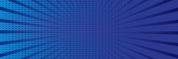 Blue pop art comic background. For speech bubble, message, text, book, cartoon cover, magazine. Cartoon halftone vintage backdrop. Retro pattern background for comic text. Sunburst background, vector