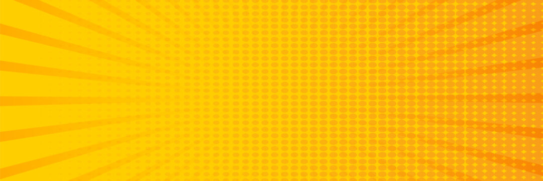 Orange pop art comic background. For speech bubble, message, book, cartoon cover, magazine. Cartoon halftone vintage backdrop. Retro pattern background for comic text. Sunburst background, vector