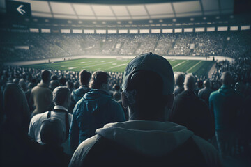 Professional Football Stadium with a Sea of Fans Supporting their Teams, Football Fans Celebrating Victory in a Packed Stadium Background, Soccer Stadium Background with Enthusiastic Fans, generative
