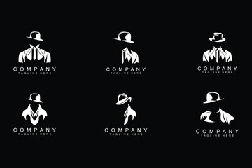 Detective Man Logo Design, Mafia Detective Fashion Tuxedo And Hat Illustration Vector, BlackMan Businesman Icon