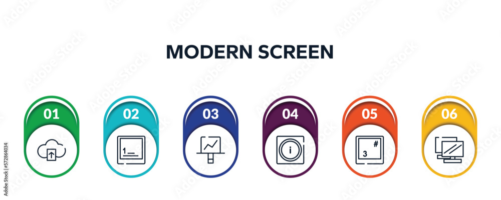 Poster modern screen outline icons with infographic template. thin line icons such as cloud upload, keyboar