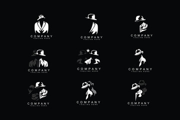 Detective Man Logo Design, Mafia Detective Fashion Tuxedo And Hat Illustration Vector, BlackMan Businesman Icon