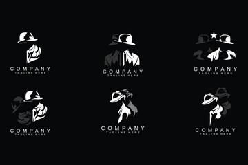 Detective Man Logo Design, Mafia Detective Fashion Tuxedo And Hat Illustration Vector, BlackMan Businesman Icon