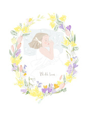 Cute Girl sleeping in Spring Floral Wreath