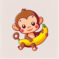 cute cartoon vector style monkey holding a banana, playing. funny cartoon for kids and games