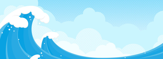 大波と青空の風景（バナー向け横長）