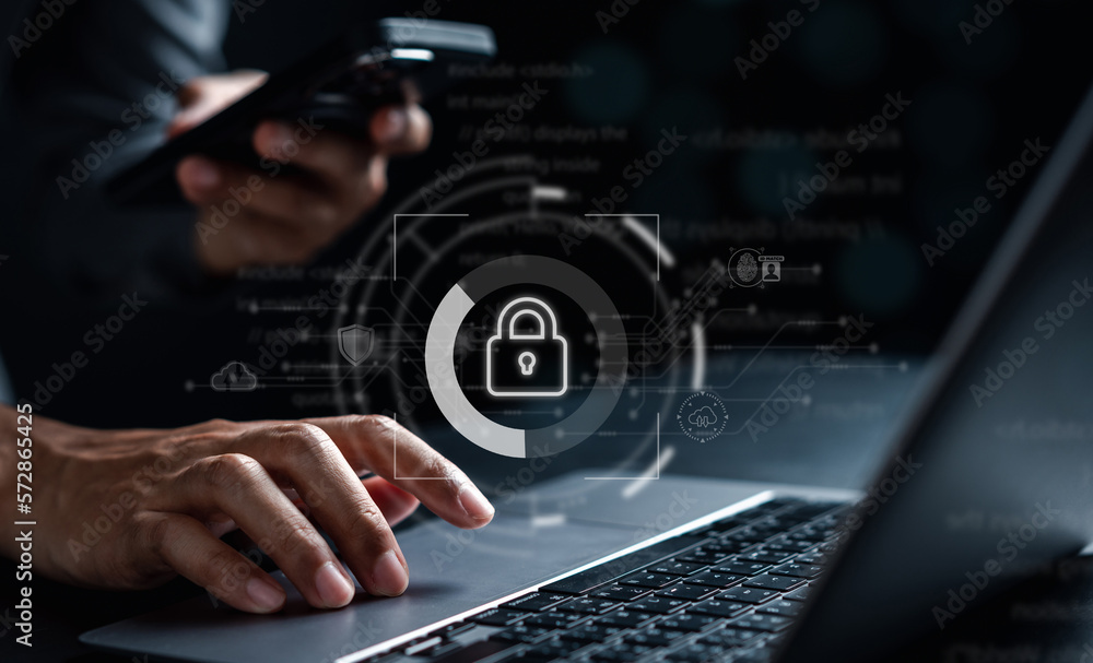 Poster Futuristic digital processing of biometric identification fingerprint scanner. concept of surveillance and security scanning of digital programs cyber futuristic applications.