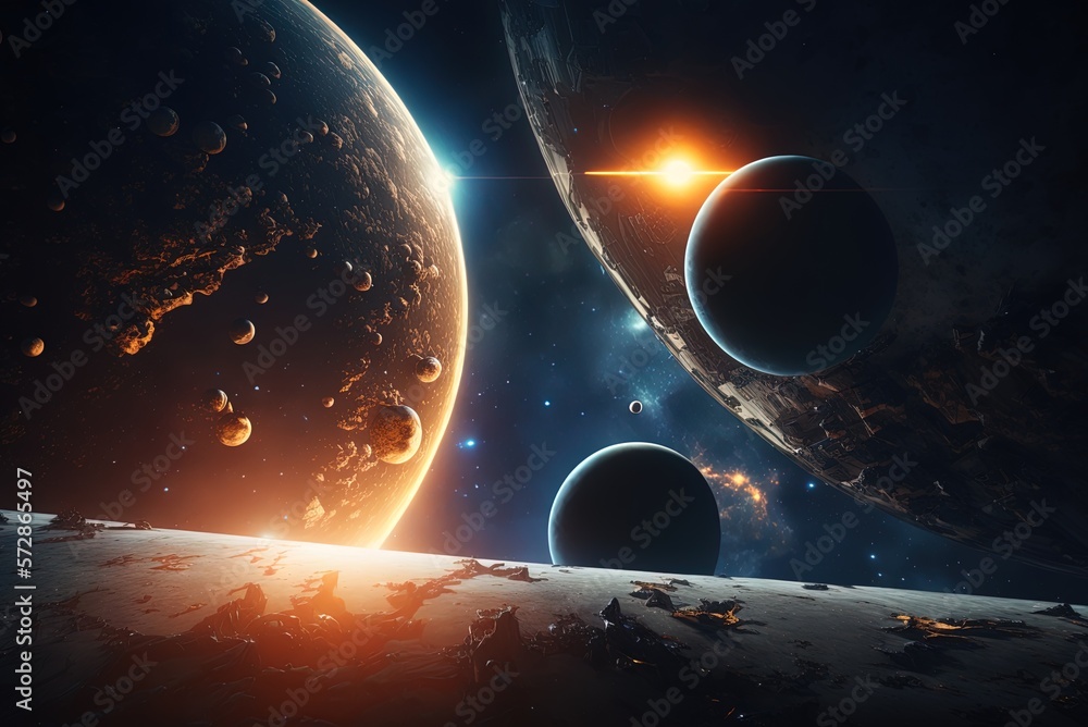 Poster realistic space scene created with unreal engine 5 generative ai