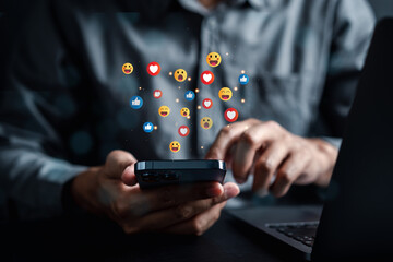 Social media and digital online concept, man using smart phone with Social media. resting with internet on vacation and playing social media. Social Distancing ,Working From Home concept.