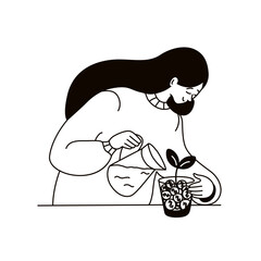 Young woman watering money tree Personal Investment, saving Money financial literacy concept