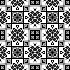 Vector geometric seamless pattern. Minimal ornamental background with abstract shapes. Black and white texture. Simple abstract ornament background. Dark repeat design for decor, fabric, cloth.