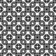 Vector geometric seamless pattern. Minimal ornamental background with abstract shapes. Black and white texture. Simple abstract ornament background. Dark repeat design for decor, fabric, cloth.